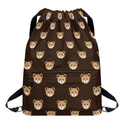 Cute Baby Grizzly Bear Pattern Print Drawstring Backpack