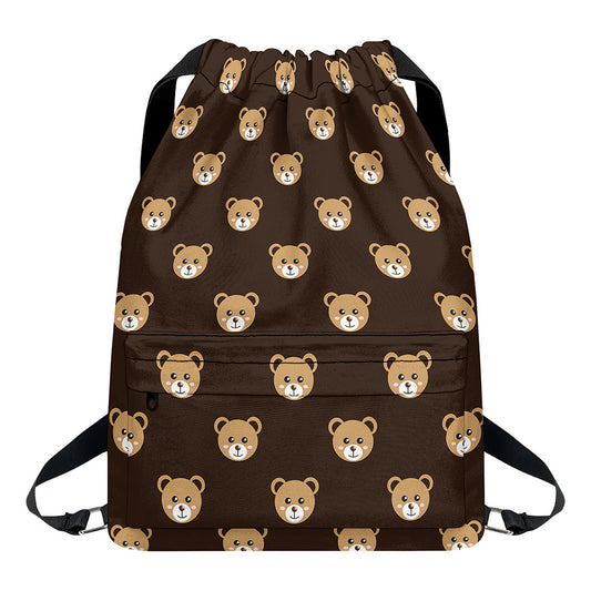 Cute Baby Grizzly Bear Pattern Print Drawstring Backpack