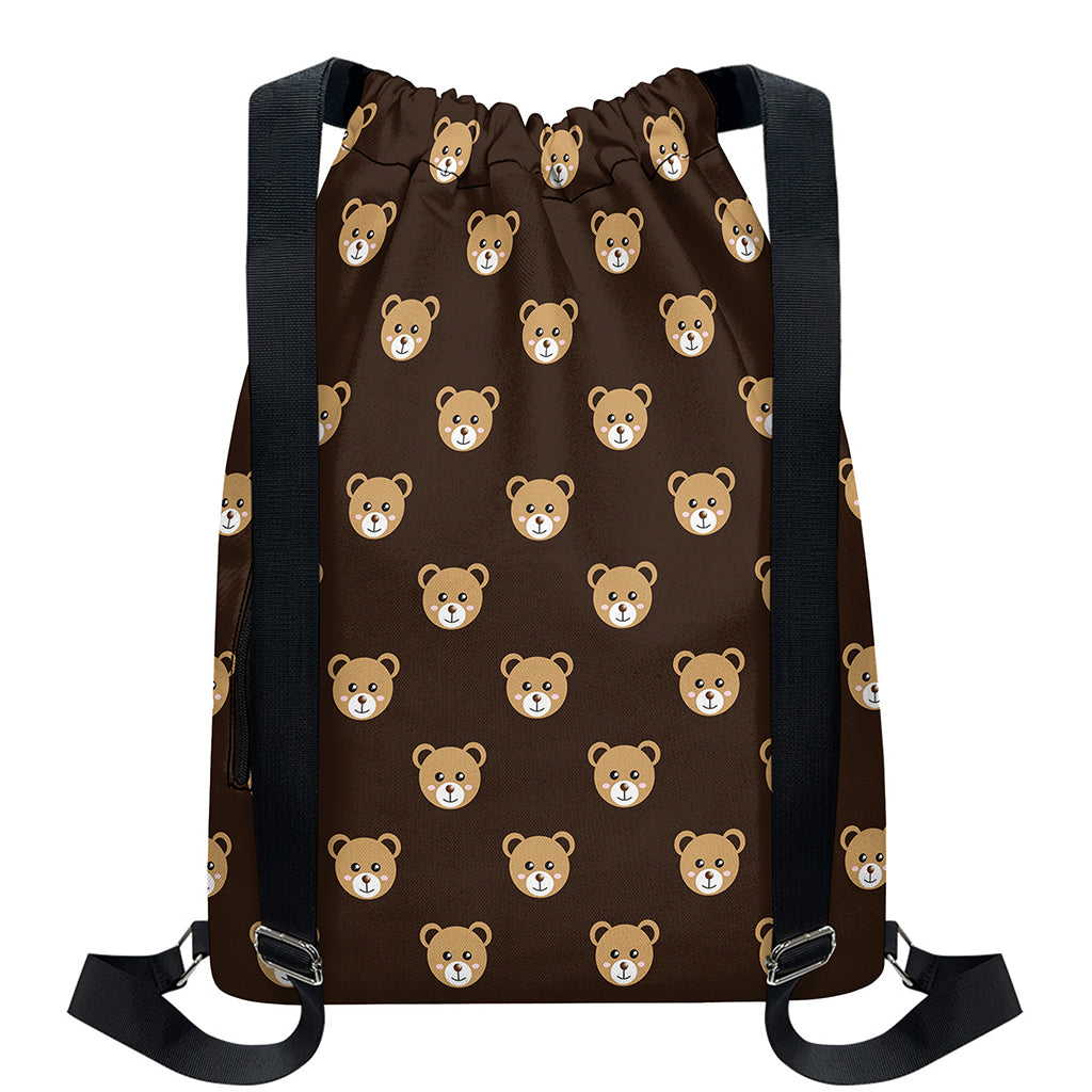 Cute Baby Grizzly Bear Pattern Print Drawstring Backpack