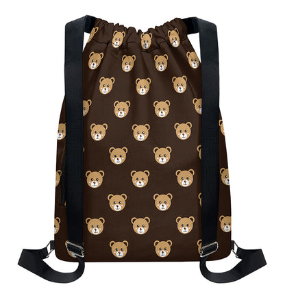 Cute Baby Grizzly Bear Pattern Print Drawstring Backpack