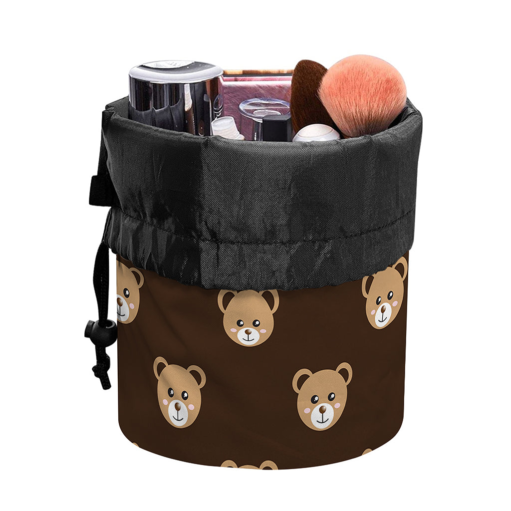 Cute Baby Grizzly Bear Pattern Print Drawstring Makeup Bag