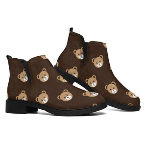 Cute Baby Grizzly Bear Pattern Print Flat Ankle Boots