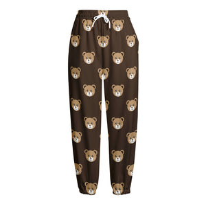 Cute Baby Grizzly Bear Pattern Print Fleece Lined Knit Pants