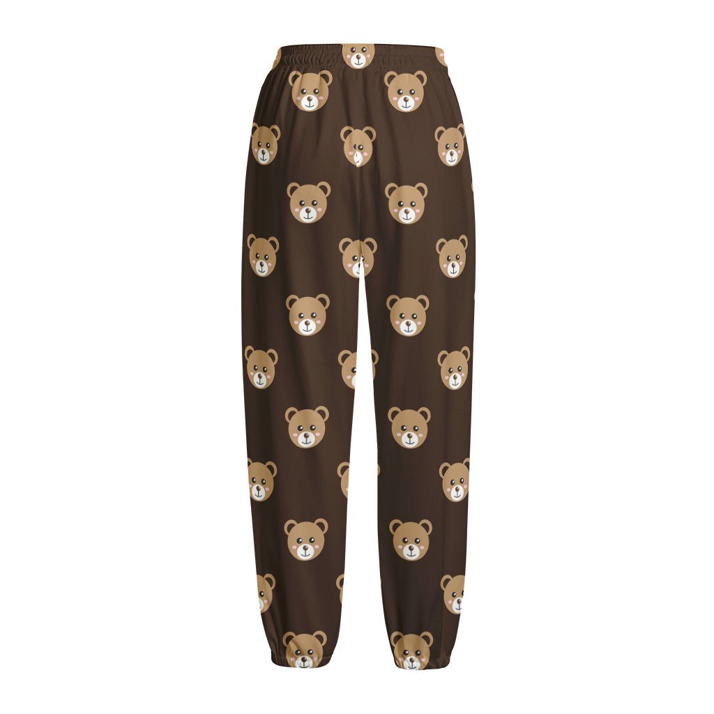 Cute Baby Grizzly Bear Pattern Print Fleece Lined Knit Pants