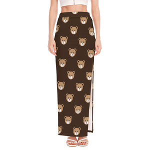 Cute Baby Grizzly Bear Pattern Print High Slit Maxi Skirt