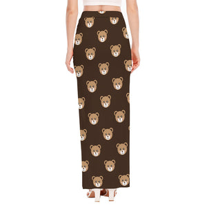 Cute Baby Grizzly Bear Pattern Print High Slit Maxi Skirt