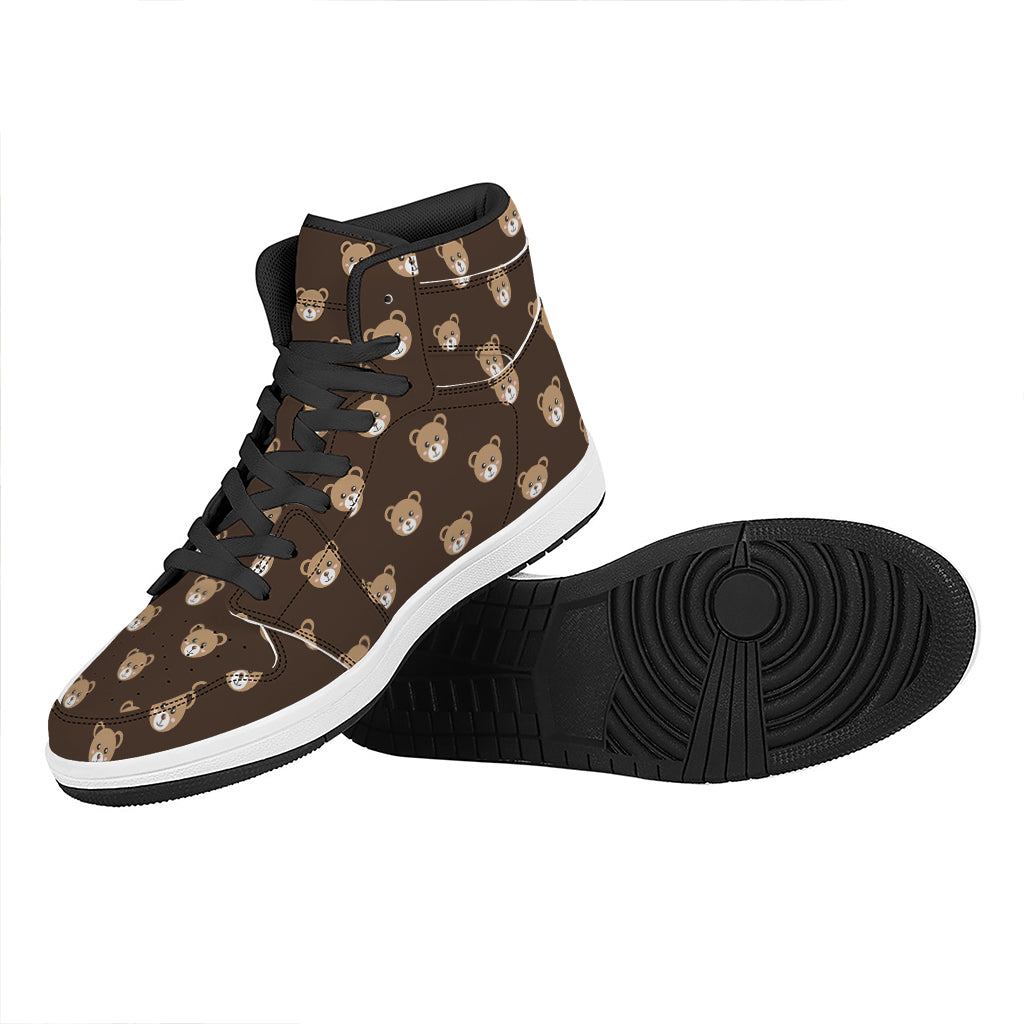 Cute Baby Grizzly Bear Pattern Print High Top Leather Sneakers