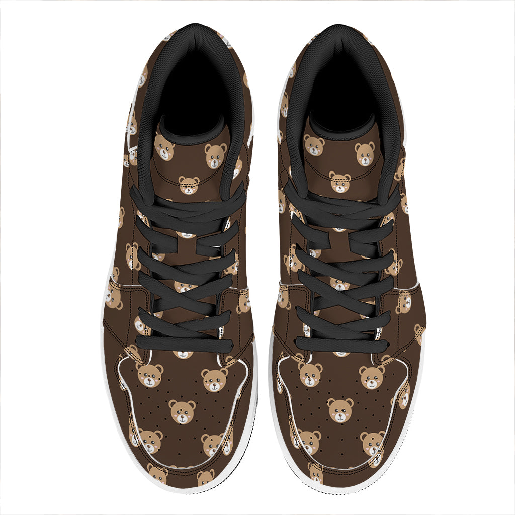 Cute Baby Grizzly Bear Pattern Print High Top Leather Sneakers