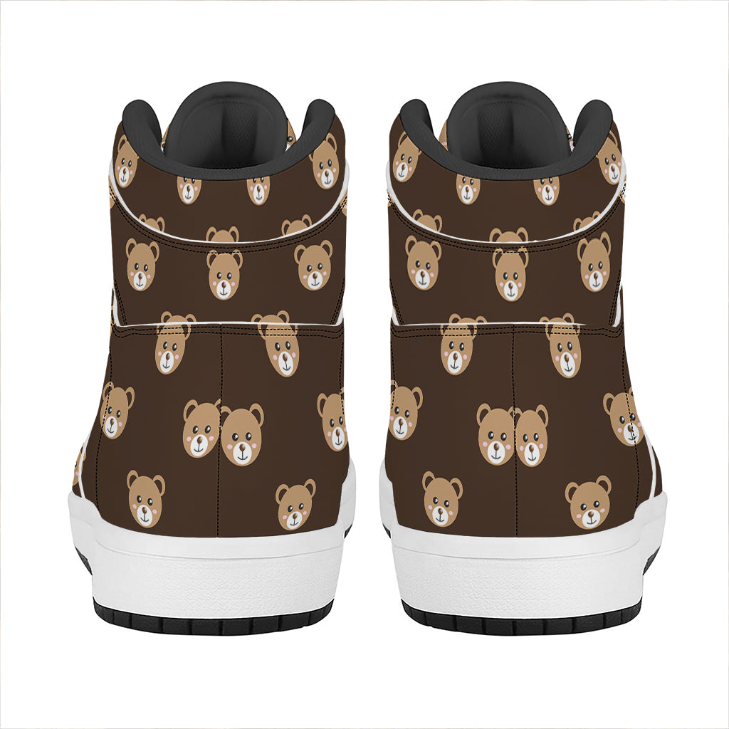 Cute Baby Grizzly Bear Pattern Print High Top Leather Sneakers