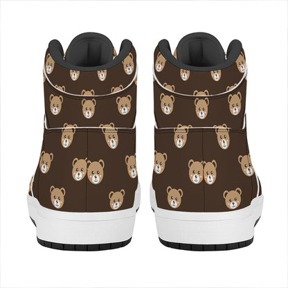 Cute Baby Grizzly Bear Pattern Print High Top Leather Sneakers
