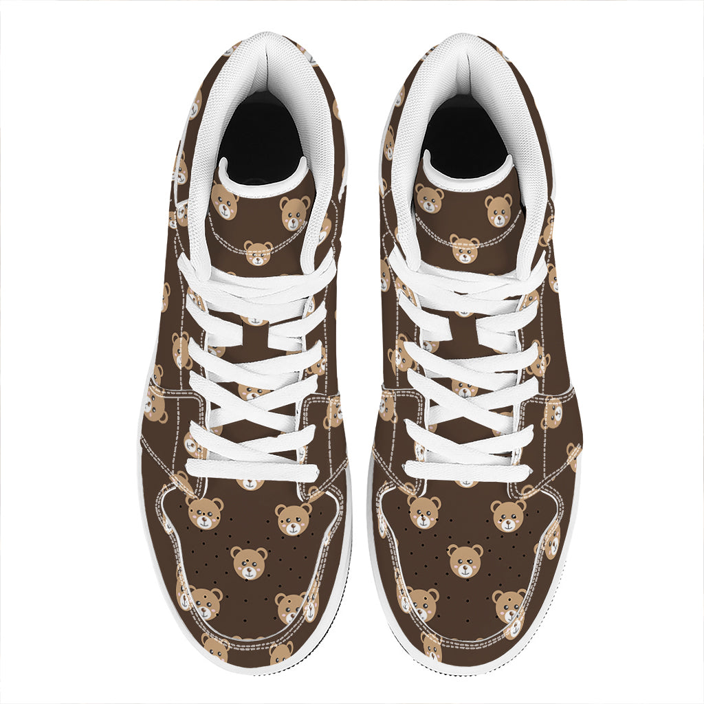Cute Baby Grizzly Bear Pattern Print High Top Leather Sneakers