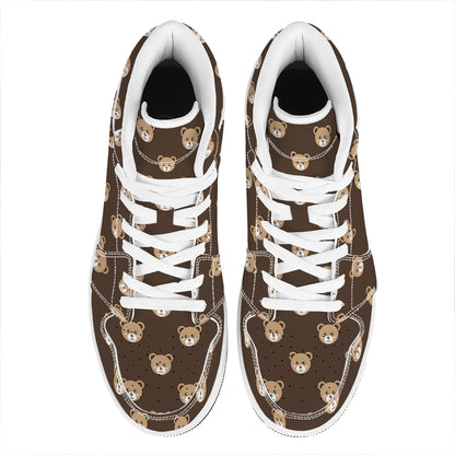 Cute Baby Grizzly Bear Pattern Print High Top Leather Sneakers