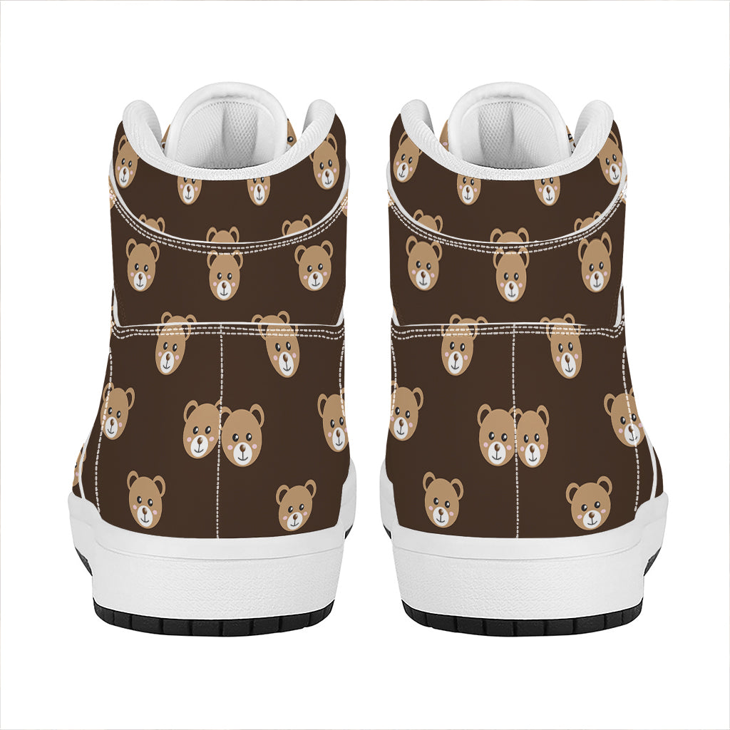 Cute Baby Grizzly Bear Pattern Print High Top Leather Sneakers