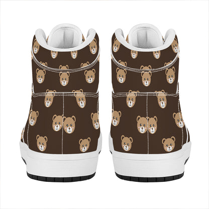 Cute Baby Grizzly Bear Pattern Print High Top Leather Sneakers