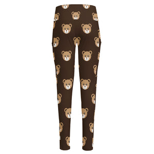 Cute Baby Grizzly Bear Pattern Print High-Waisted Pocket Leggings