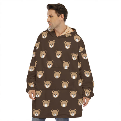 Cute Baby Grizzly Bear Pattern Print Hoodie Blanket