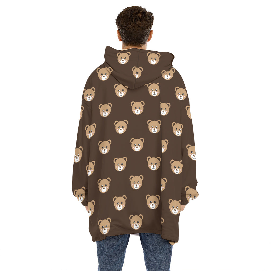 Cute Baby Grizzly Bear Pattern Print Hoodie Blanket