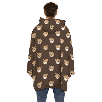 Cute Baby Grizzly Bear Pattern Print Hoodie Blanket
