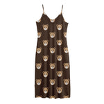 Cute Baby Grizzly Bear Pattern Print Jersey Midi Cami Dress