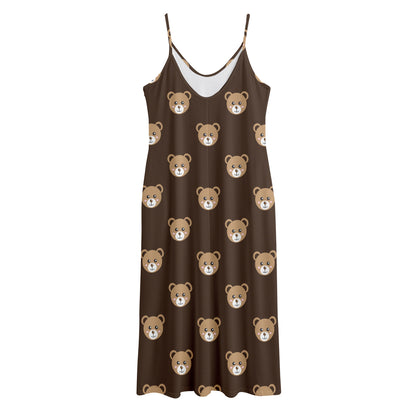 Cute Baby Grizzly Bear Pattern Print Jersey Midi Cami Dress