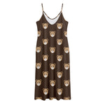 Cute Baby Grizzly Bear Pattern Print Jersey Midi Cami Dress