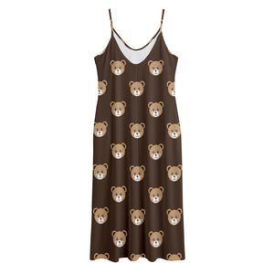 Cute Baby Grizzly Bear Pattern Print Jersey Midi Cami Dress