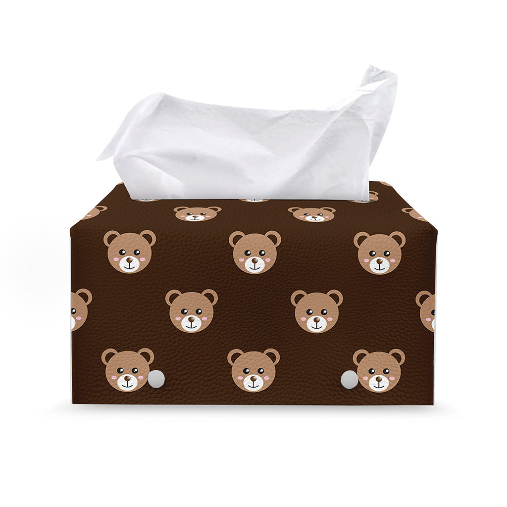 Cute Baby Grizzly Bear Pattern Print Leather Tissue Box Cover