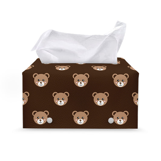 Cute Baby Grizzly Bear Pattern Print Leather Tissue Box Cover