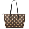 Cute Baby Grizzly Bear Pattern Print Leather Tote Bag With Zipper