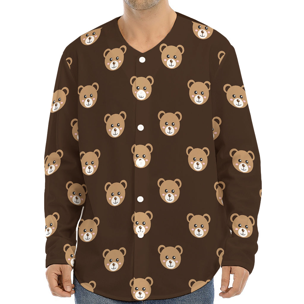 Cute Baby Grizzly Bear Pattern Print Long Sleeve Baseball Jersey