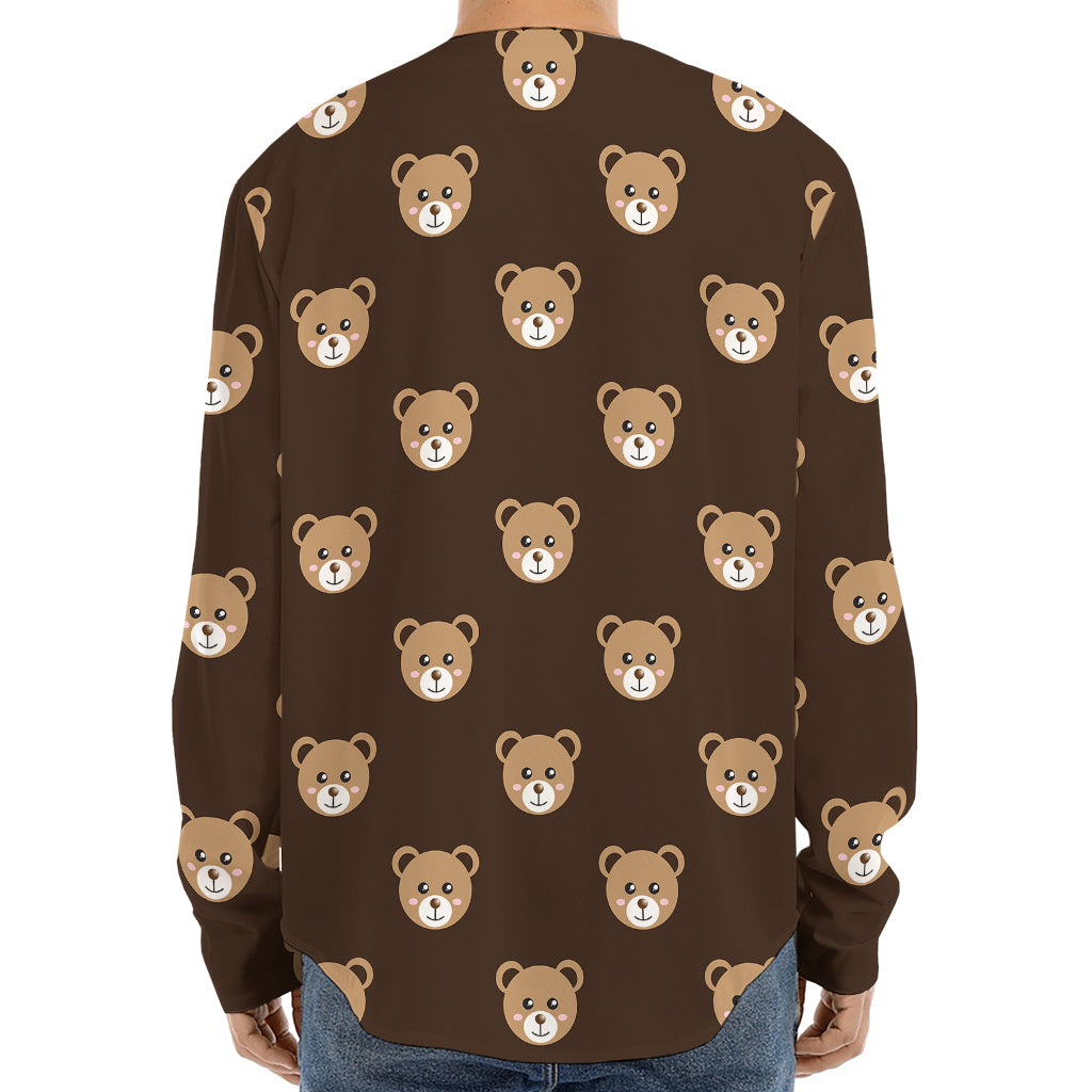 Cute Baby Grizzly Bear Pattern Print Long Sleeve Baseball Jersey