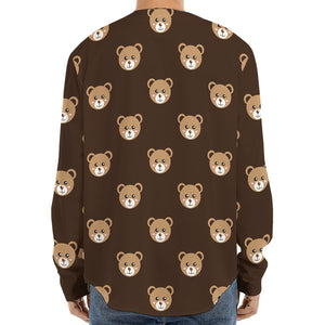 Cute Baby Grizzly Bear Pattern Print Long Sleeve Baseball Jersey