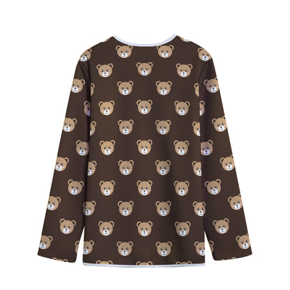 Cute Baby Grizzly Bear Pattern Print Long Sleeve Short Coat