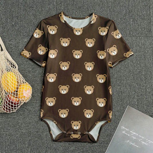 Cute Baby Grizzly Bear Pattern Print Men's Bodysuit