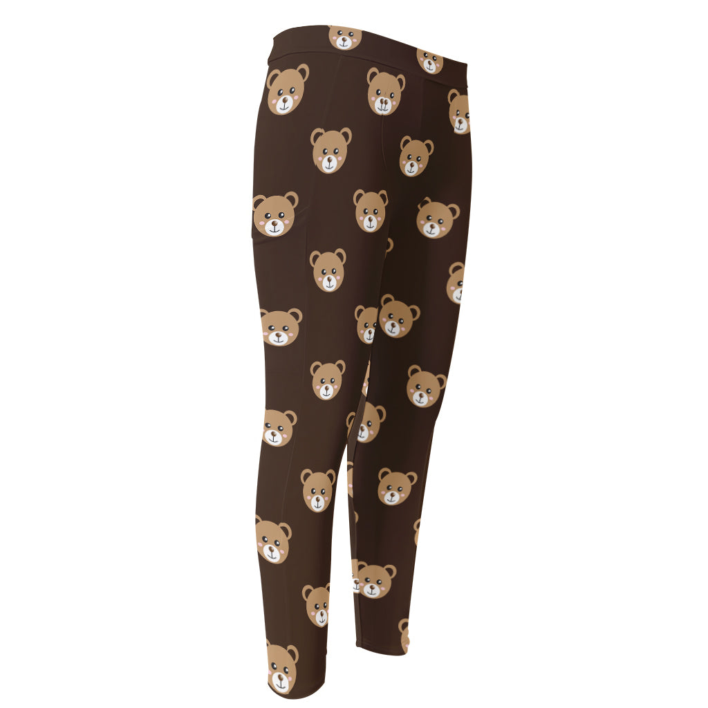 Cute Baby Grizzly Bear Pattern Print Men's Compression Pants