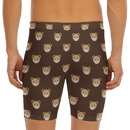Cute Baby Grizzly Bear Pattern Print Men's Long Boxer Briefs
