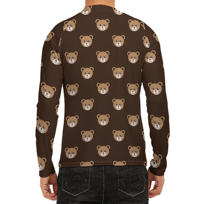 Cute Baby Grizzly Bear Pattern Print Men's Long Sleeve Rash Guard