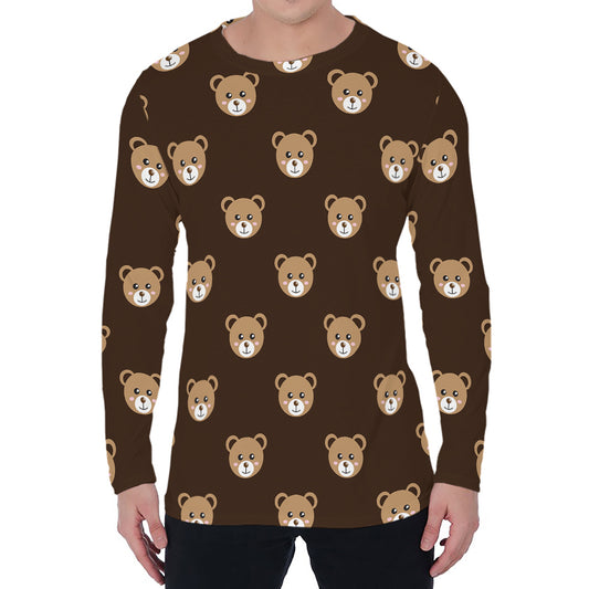 Cute Baby Grizzly Bear Pattern Print Men's Long Sleeve T-Shirt