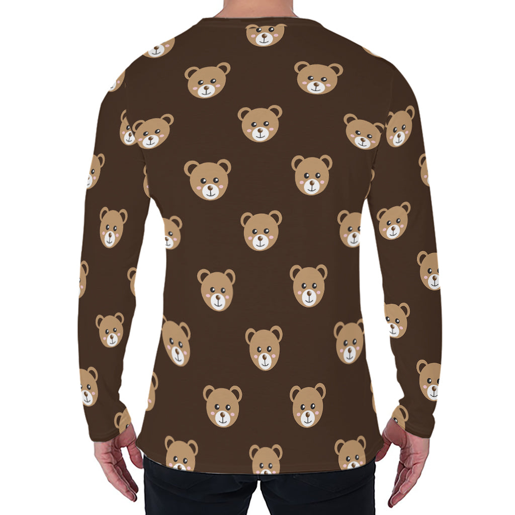 Cute Baby Grizzly Bear Pattern Print Men's Long Sleeve T-Shirt