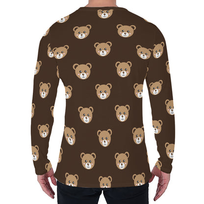 Cute Baby Grizzly Bear Pattern Print Men's Long Sleeve T-Shirt