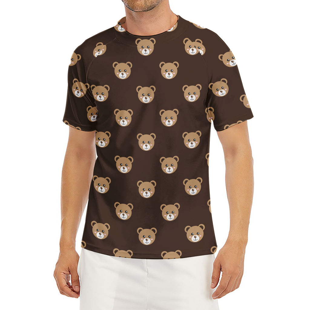 Cute Baby Grizzly Bear Pattern Print Men's Short Sleeve Rash Guard