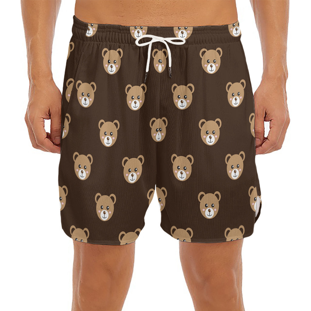 Cute Baby Grizzly Bear Pattern Print Men's Split Running Shorts