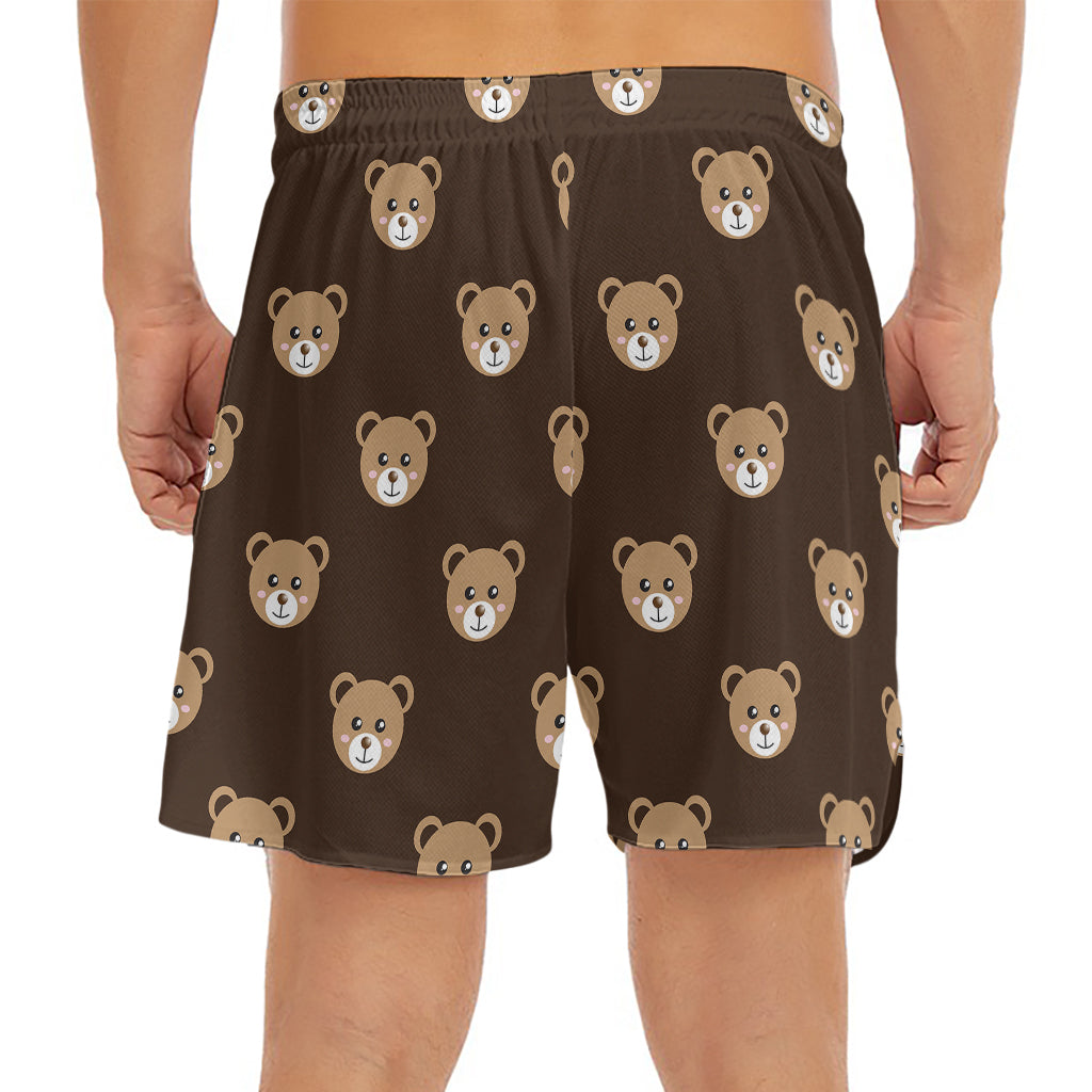 Cute Baby Grizzly Bear Pattern Print Men's Split Running Shorts