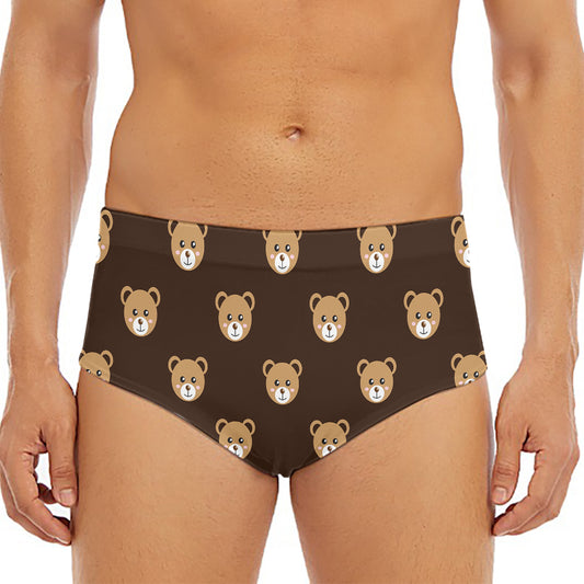 Cute Baby Grizzly Bear Pattern Print Men's Triangle Swim Briefs