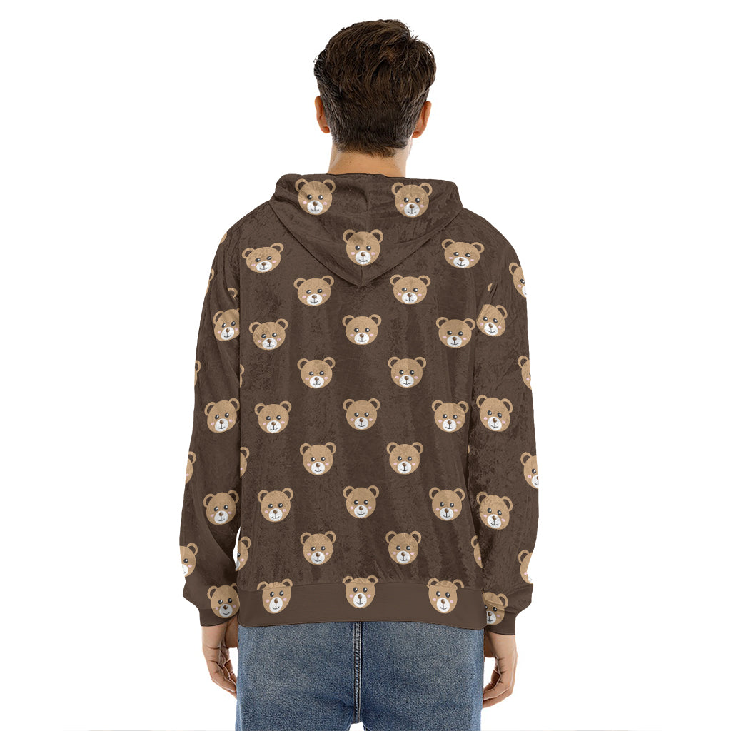 Cute Baby Grizzly Bear Pattern Print Men's Velvet Pullover Hoodie