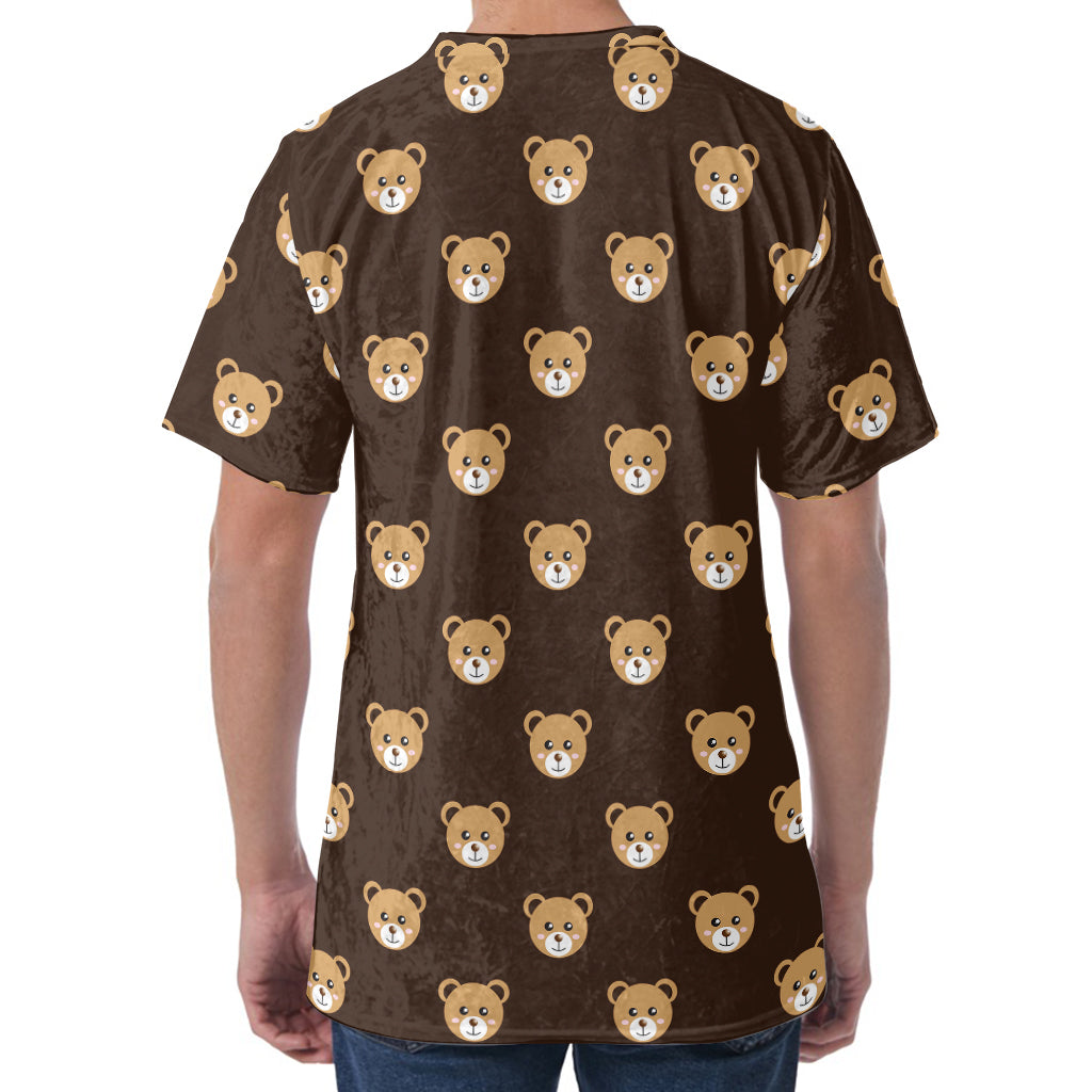 Cute Baby Grizzly Bear Pattern Print Men's Velvet T-Shirt