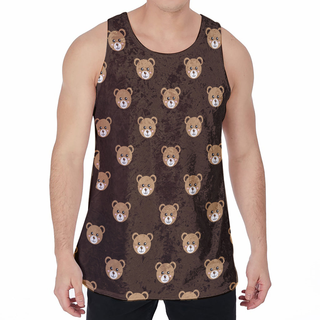 Cute Baby Grizzly Bear Pattern Print Men's Velvet Tank Top