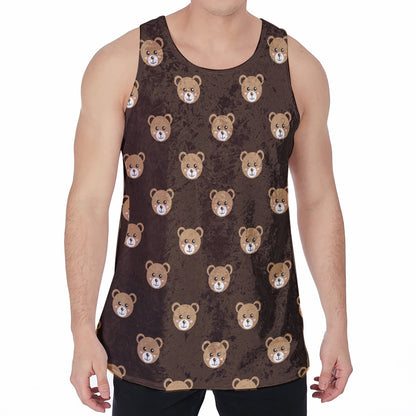 Cute Baby Grizzly Bear Pattern Print Men's Velvet Tank Top