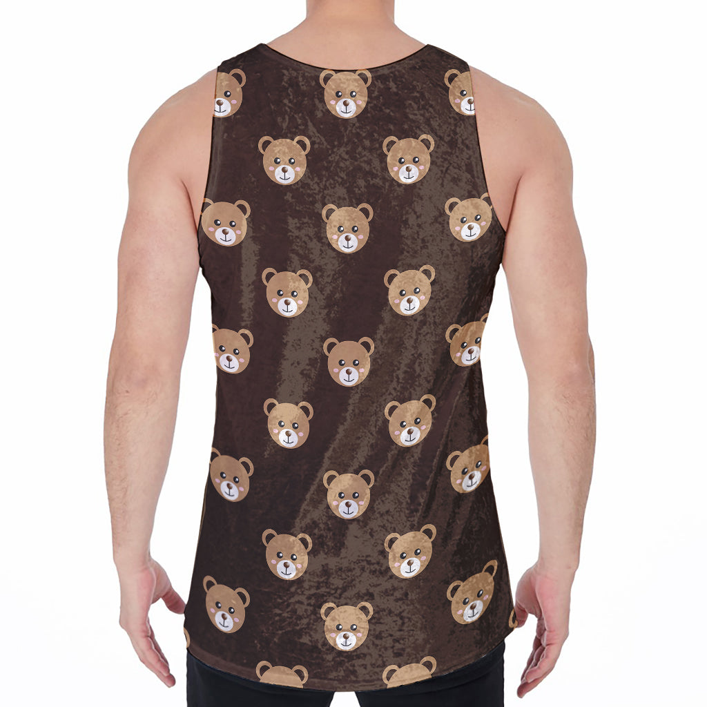 Cute Baby Grizzly Bear Pattern Print Men's Velvet Tank Top