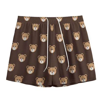Cute Baby Grizzly Bear Pattern Print Mesh Shorts